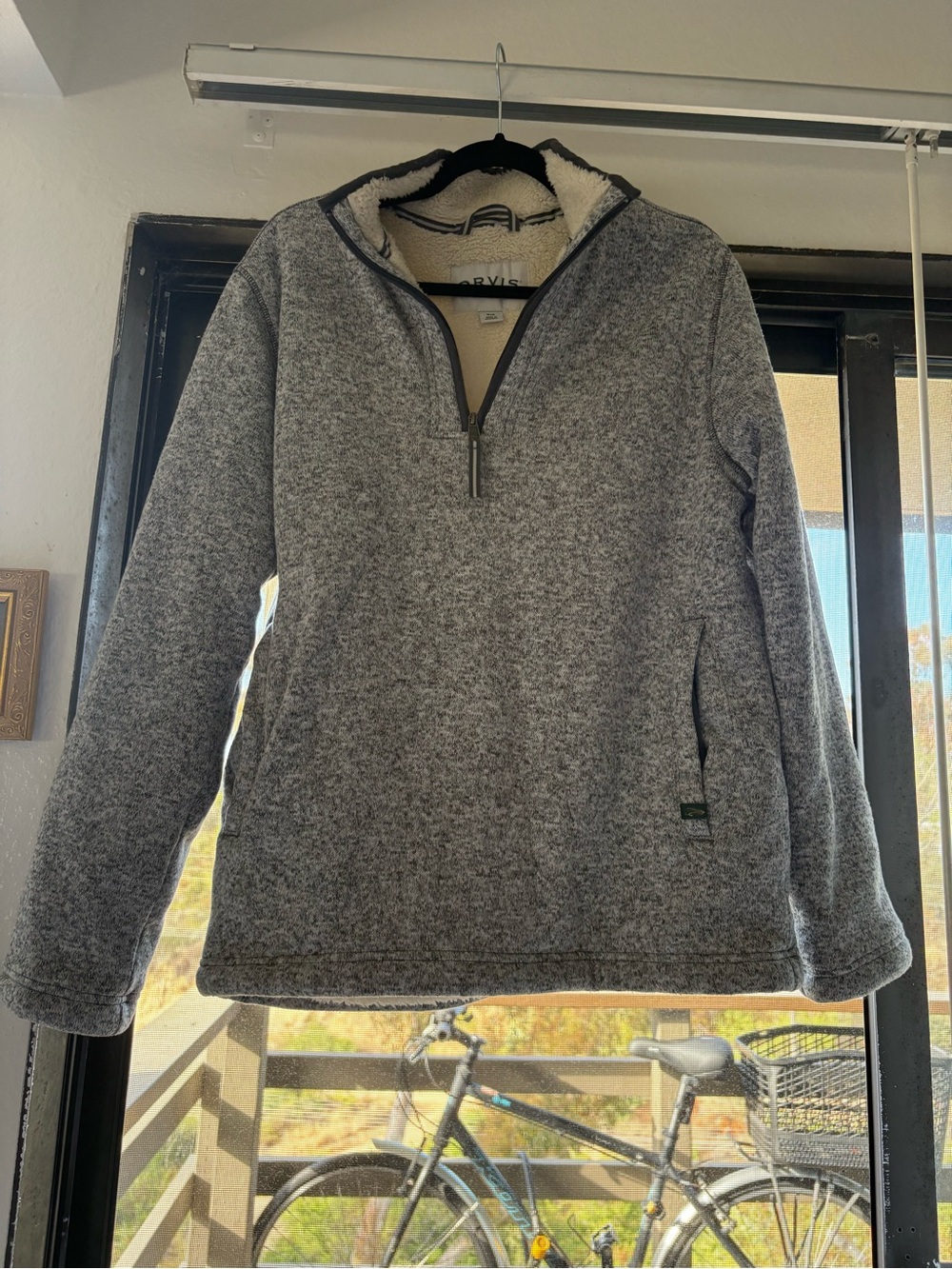 Orvis Heather Gray Knit Pullover with Leather Logo Patch